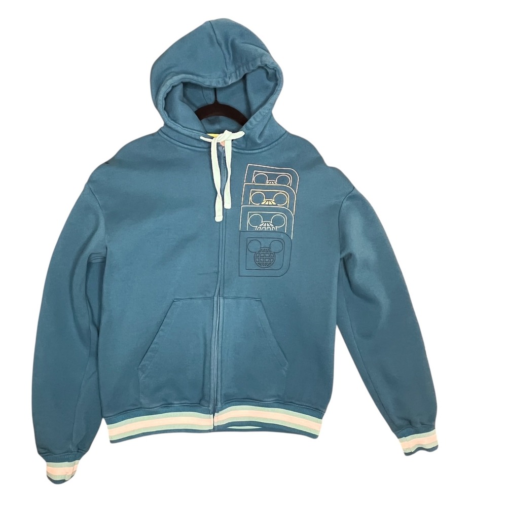 Disney Walt Disney World Zip Up Hoodie Blue Castle Mickey Mouse Graphics‎ Size S